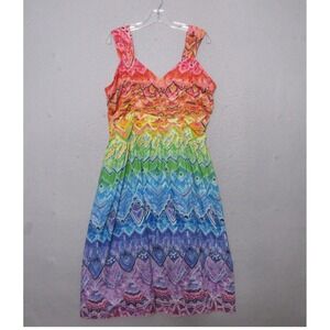 Phool‎ Dress Rainbow Colorful Boho Cotton Sun Dress Smocked Beach Resort Boho